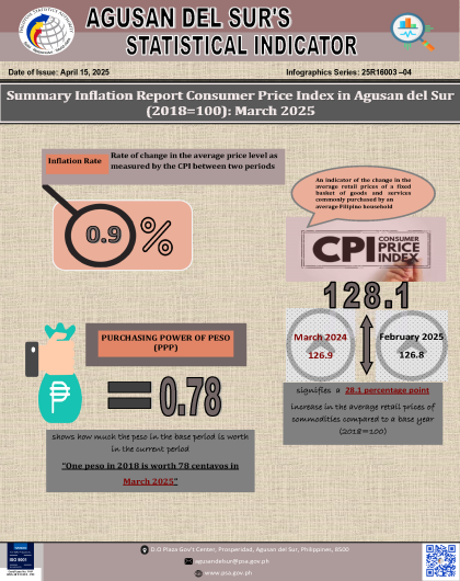 Summary Inflation Report Consumer Price Index in Agusan del Sur (2018=100): March 2025