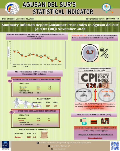 Summary Inflation Report Consumer Price Index in Agusan del Sur (2018=100) November 2024